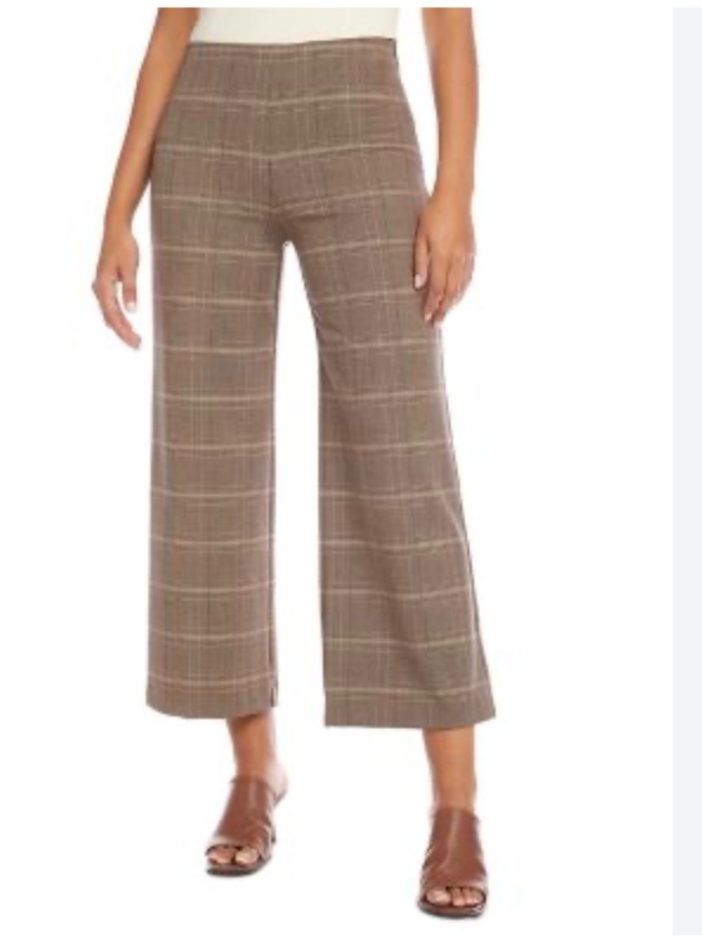 Karen Kane Plaid Wide-Leg Cropped Pants in Sandstone - size L